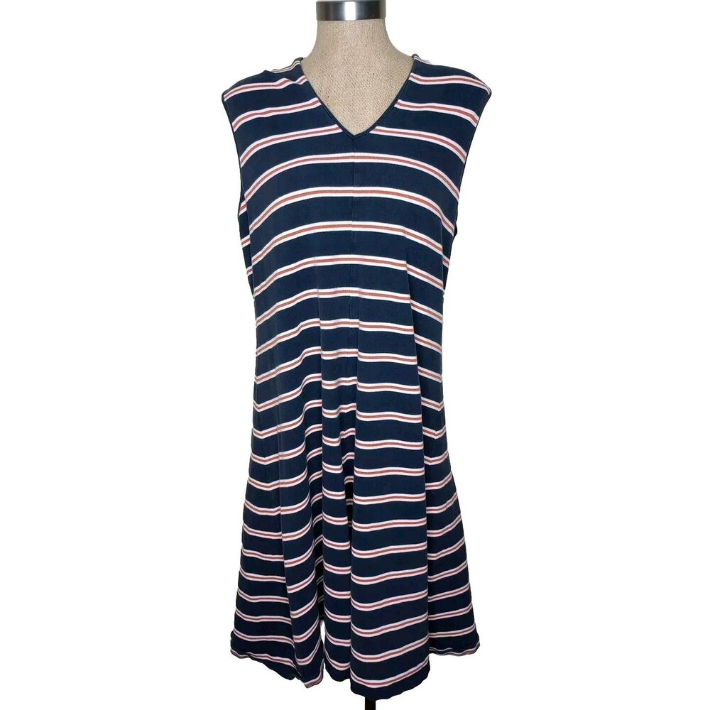 Lands End Dress Womens Size XL Blue Orange Striped Stretch Jersey Knit Comfort